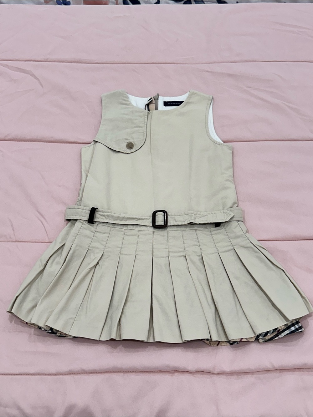Burberry Cream Dress with Signature Check Trim 3T